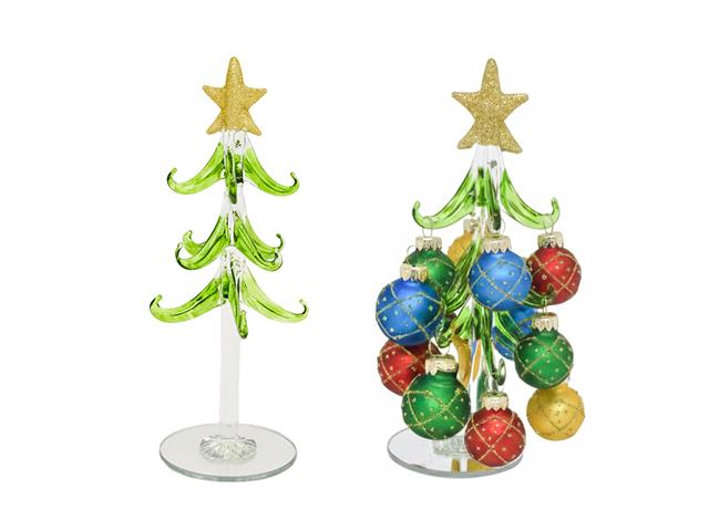 8" GLASS TREE WITH HANGING ORNAMENTS STAND (SNOWFLAKE)